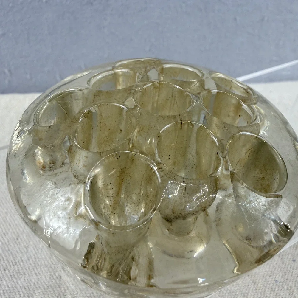 Vintage‎ Handmade Glass Flower Frog 11 Hole Round Floral Arranger Art Deco Style